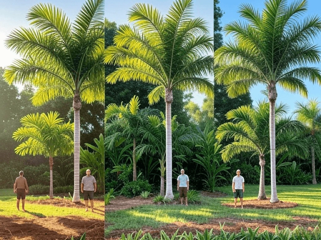 King Palm Tree growth progression showing three life stages