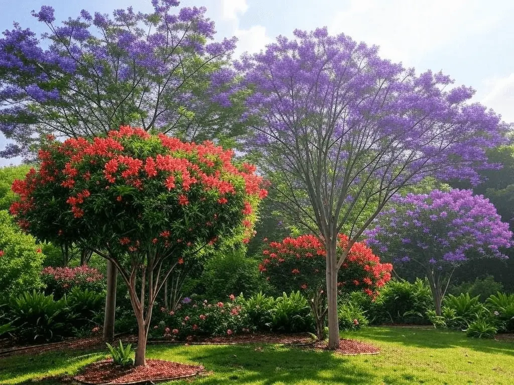 Close-up of purple-blooming Jacaranda tree flowers.