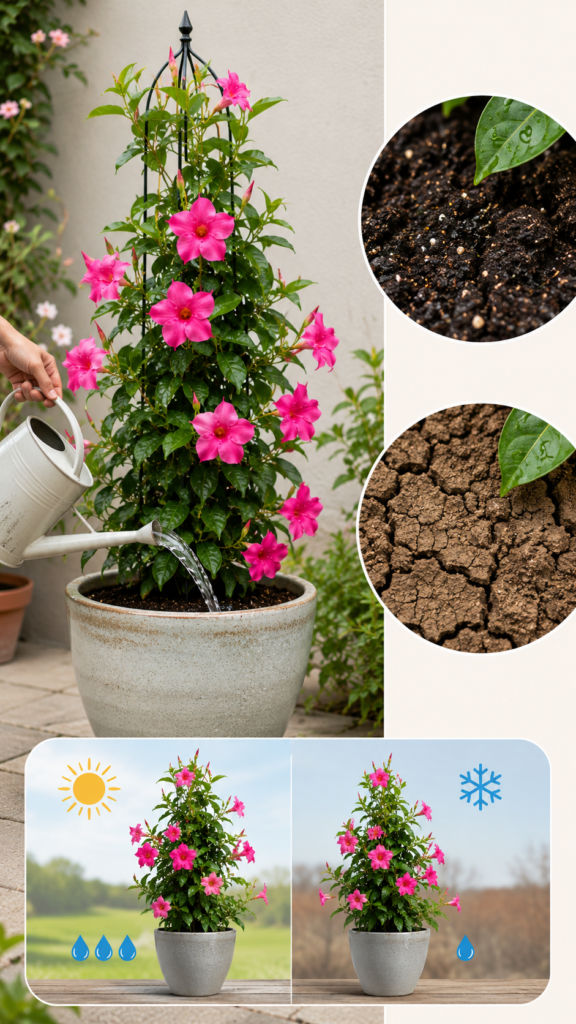 Close-up of dark, moist soil with rich texture, showing proper watering and hydration.