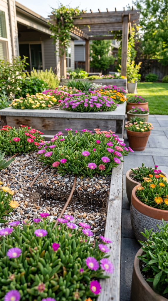 Ice Plants Thriving in a Mixed Succulent Garden