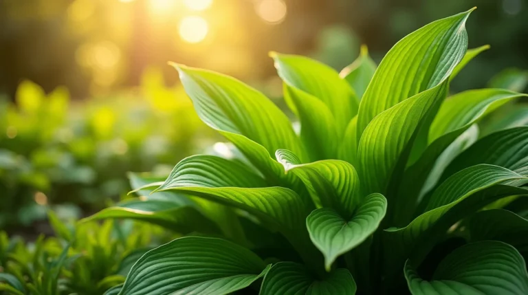 A potted hosta plant on a patio, thriving in indirect sunlight.