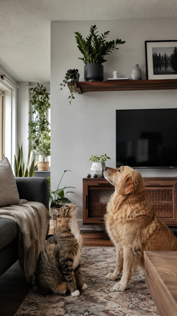 ZZ Plant placed safely on a high shelf away from pets in a cozy home.