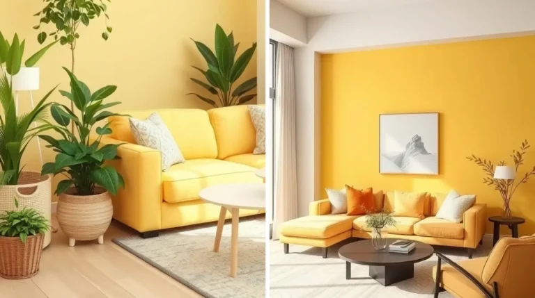 Cozy and charming pale yellow living room with soft natural light, elegant furniture, and cheerful décor accents.
