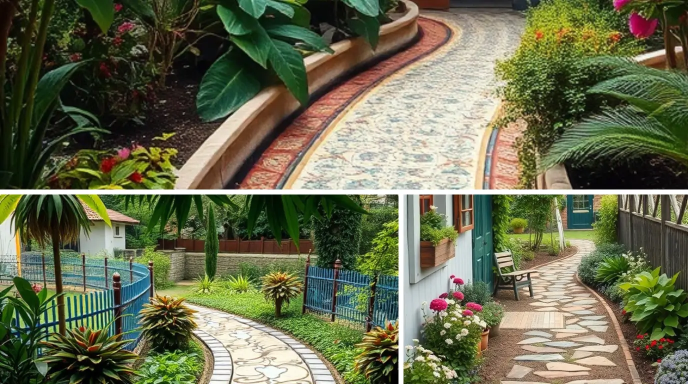 Walkway surrounded by lush greenery in a beautifully designed home garden