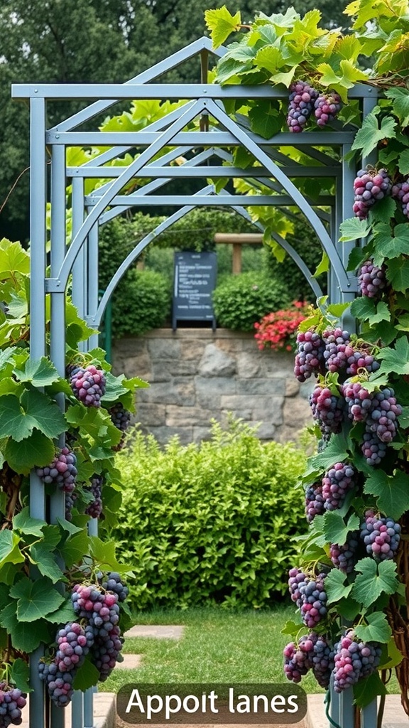 Modern metal arbor with geometric design and grapevines