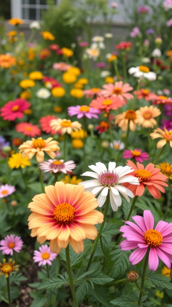 A vibrant garden filled with colorful flowers in various shades.