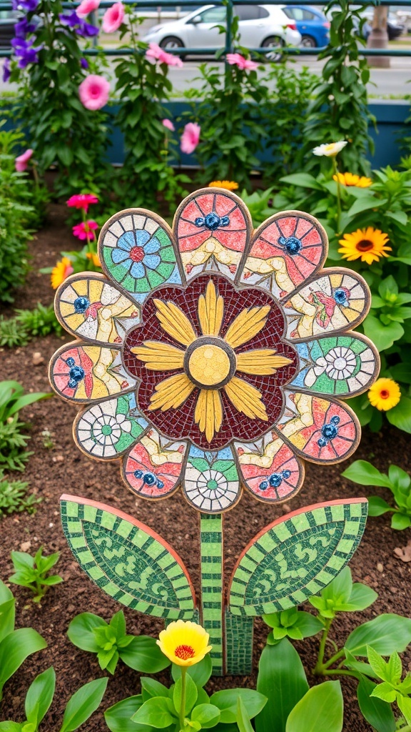 Colorful flower mosaic design in a garden