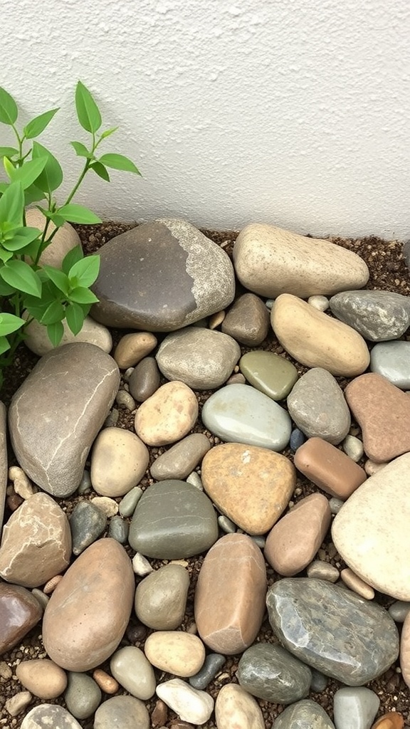 Artful stone arrangement in a small backyard garden with the letters '4ND' among the stones.