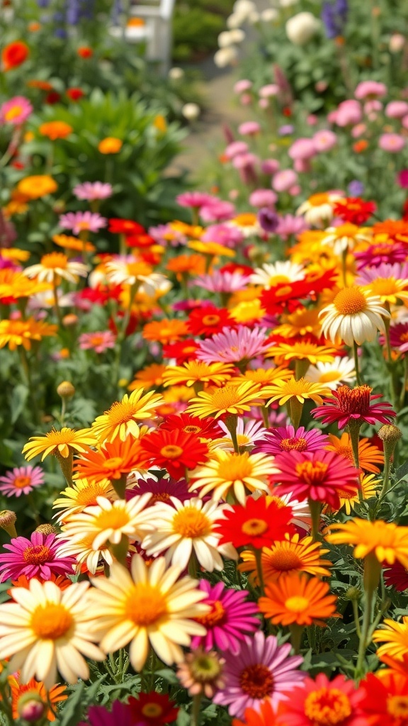 Colorful display of annual flowers in a garden