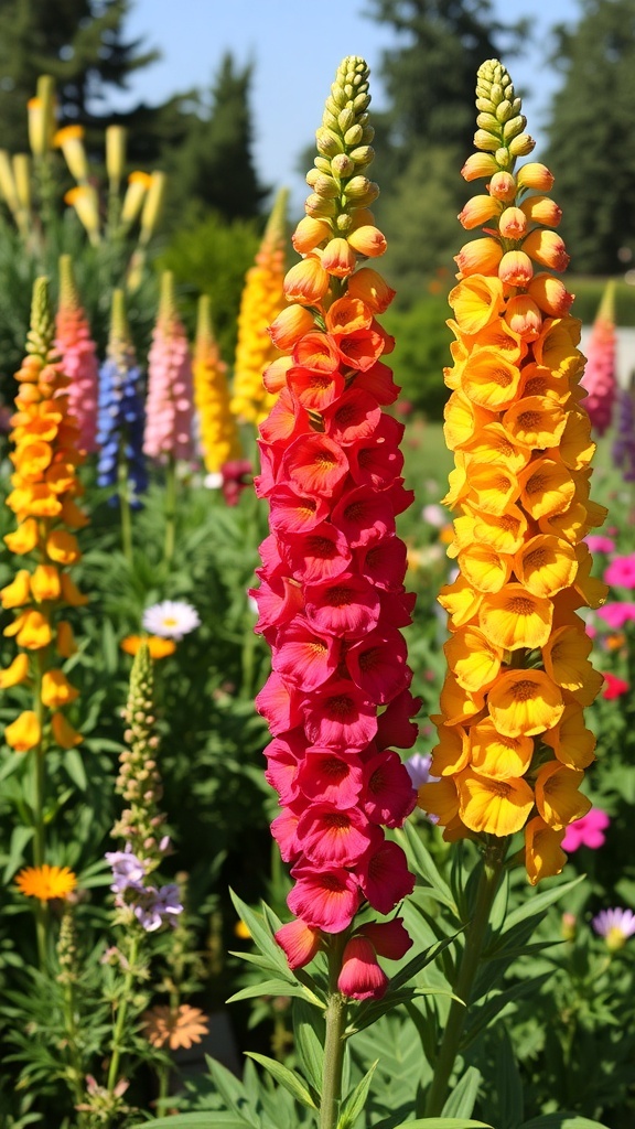 Colorful snapdragon flowers in a garden