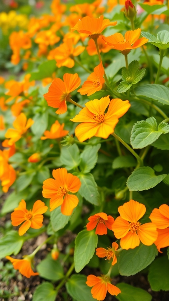A vibrant display of orange nasturtium flowers in full bloom.