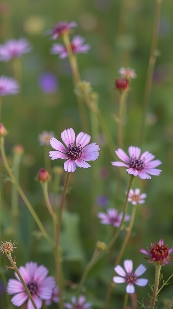 Pink Scabiosa flowers blooming in a meadow
