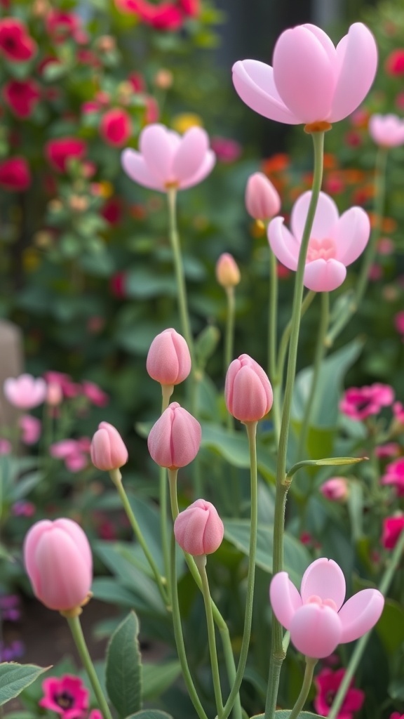 Pink Balloon Flower Buds in a garden