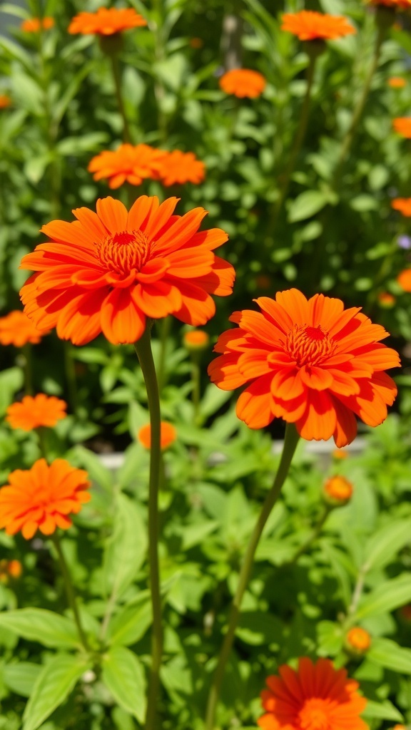 A vibrant display of orange Tithonia flowers in full bloom.