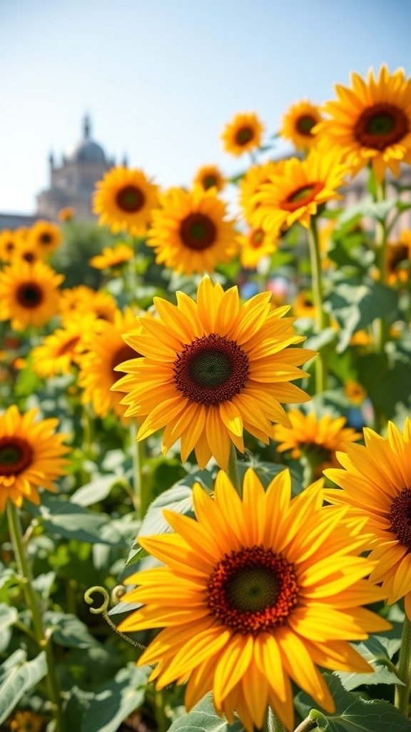 A field of bright orange Mexican sunflowers in bloom