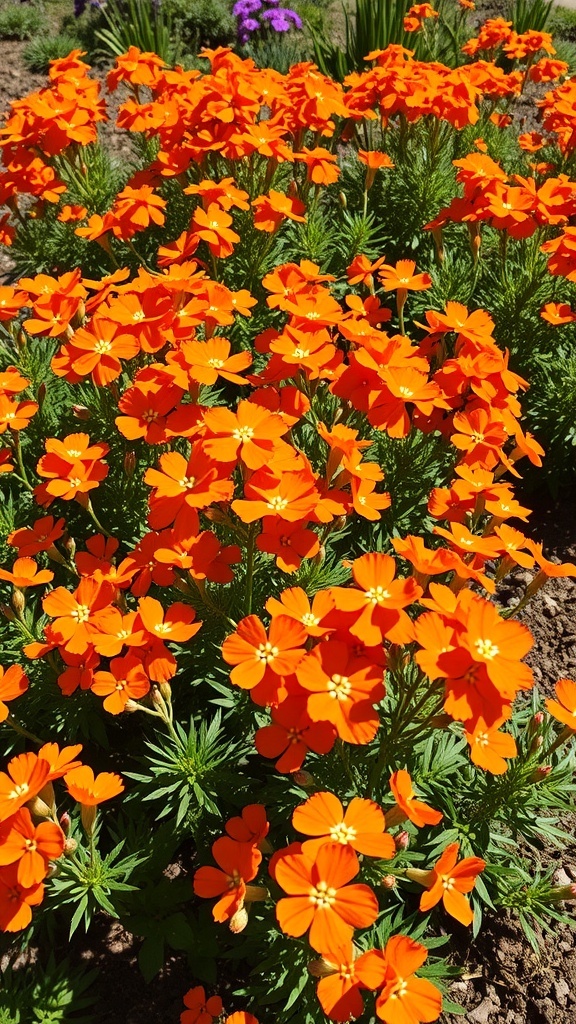 A vibrant display of orange phlox flowers in full bloom, showcasing their bright color and lush green foliage.