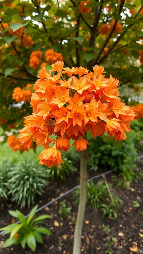 Orange Flowering Maple with bright orange blooms in a garden