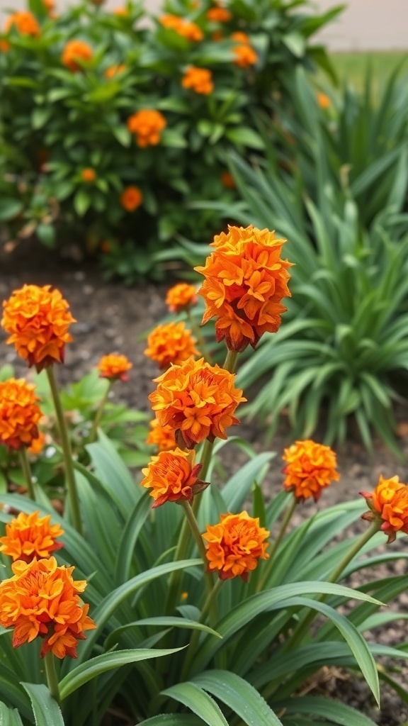 A vibrant display of orange Clivia flowers blooming in a garden.