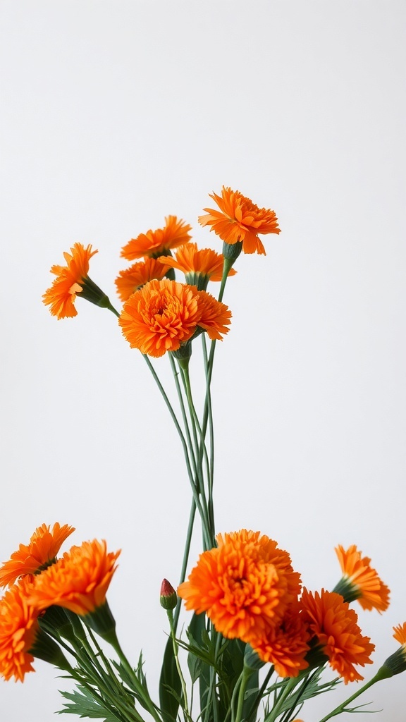 A bouquet of bright orange carnations against a plain background.