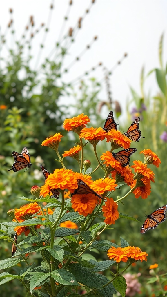 Orange Butterfly Bush with butterflies
