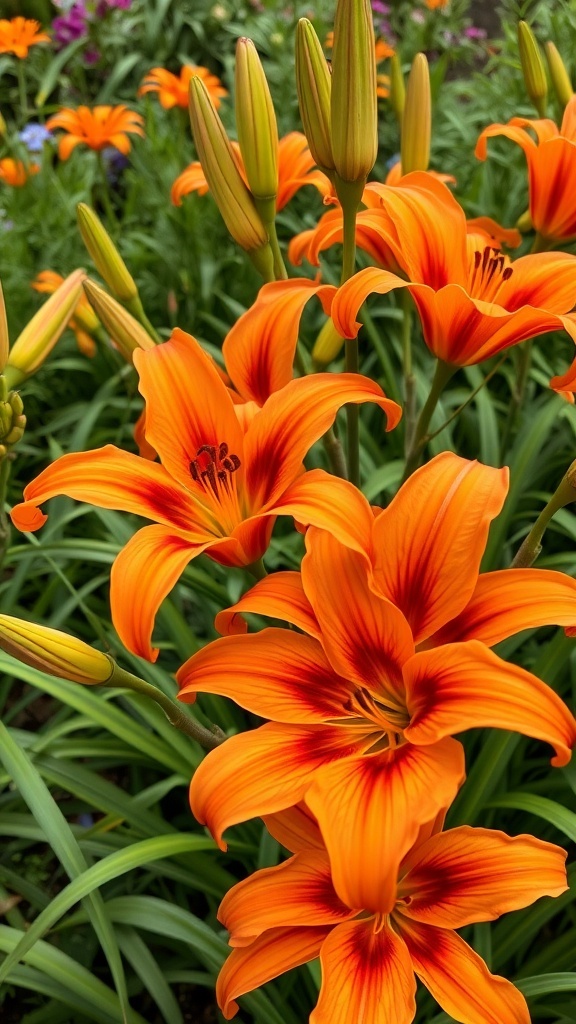 Close-up of vibrant orange tiger lilies in a garden