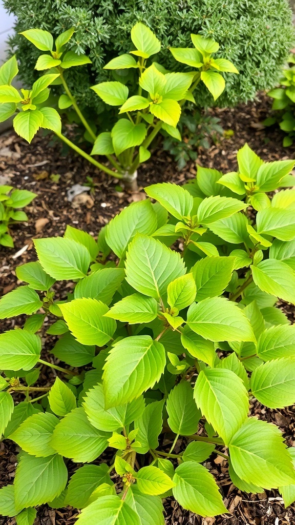 Close-up of Sweet Box plant with bright green leaves