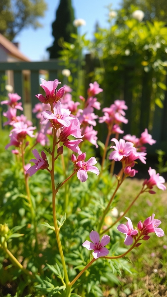 Bright pink flowers of Silene dioica in a garden setting