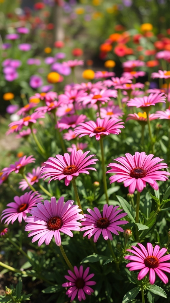 A vibrant display of pink Osteospermum flowers in a garden