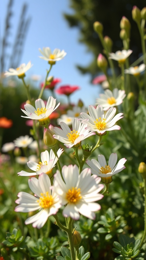 Close-up of Joyful Ice Plant flowers with white petals and yellow centers