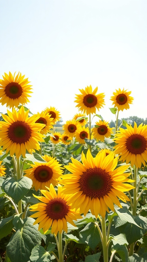 A vibrant field of sunflowers under a clear sky