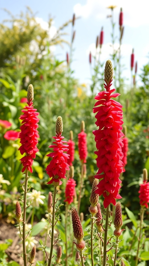 Vibrant red Amaranth flowers in a sunny garden