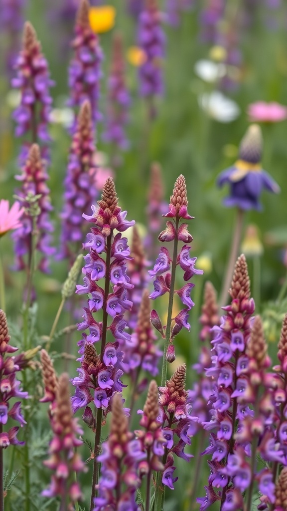 Purple Toadflax wildflowers in bloom, showcasing their vibrant purple color and unique flower shape.