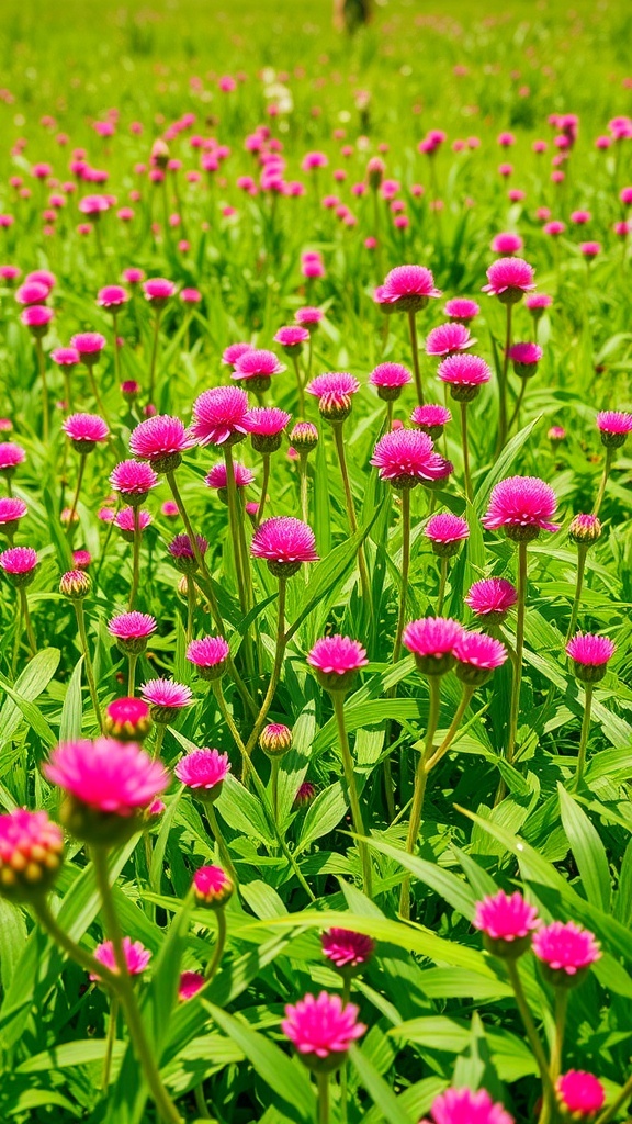Field of vibrant red clover flowers with lush green leaves