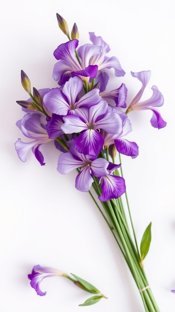 A bouquet of beautiful purple freesias with delicate petals.